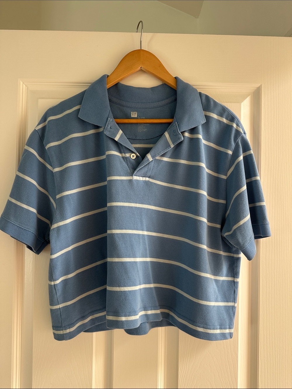 GAP Blue and White Striped Short Sleeve Polo